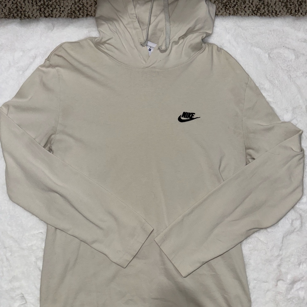 Beige Hoodie Long Sleeve with Black Nike Logo